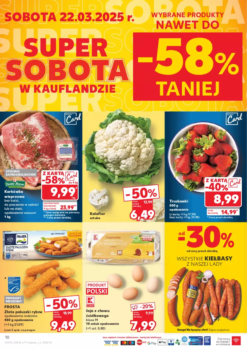 Gazetka promocyjna Kaufland - Gazetka tygodnia - ważna 20.03 do 26.03.2025 - strona 10 - produkty: Frosta, Jaja, Kalafior, Karkówka wieprzowa, Paluszki rybne, Piec, Stek, Truskawki, Waga