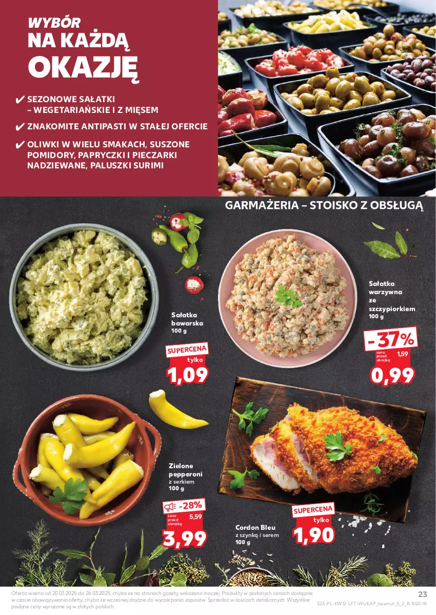 Gazetka promocyjna Kaufland - Gazetka tygodnia - ważna 20.03 do 26.03.2025 - strona 23 - produkty: Cordon Bleu, Oliwki, Piec, Pomidory, Sałat, Sałatka, Sałatka warzywna, Ser, Surimi, Suszone pomidory