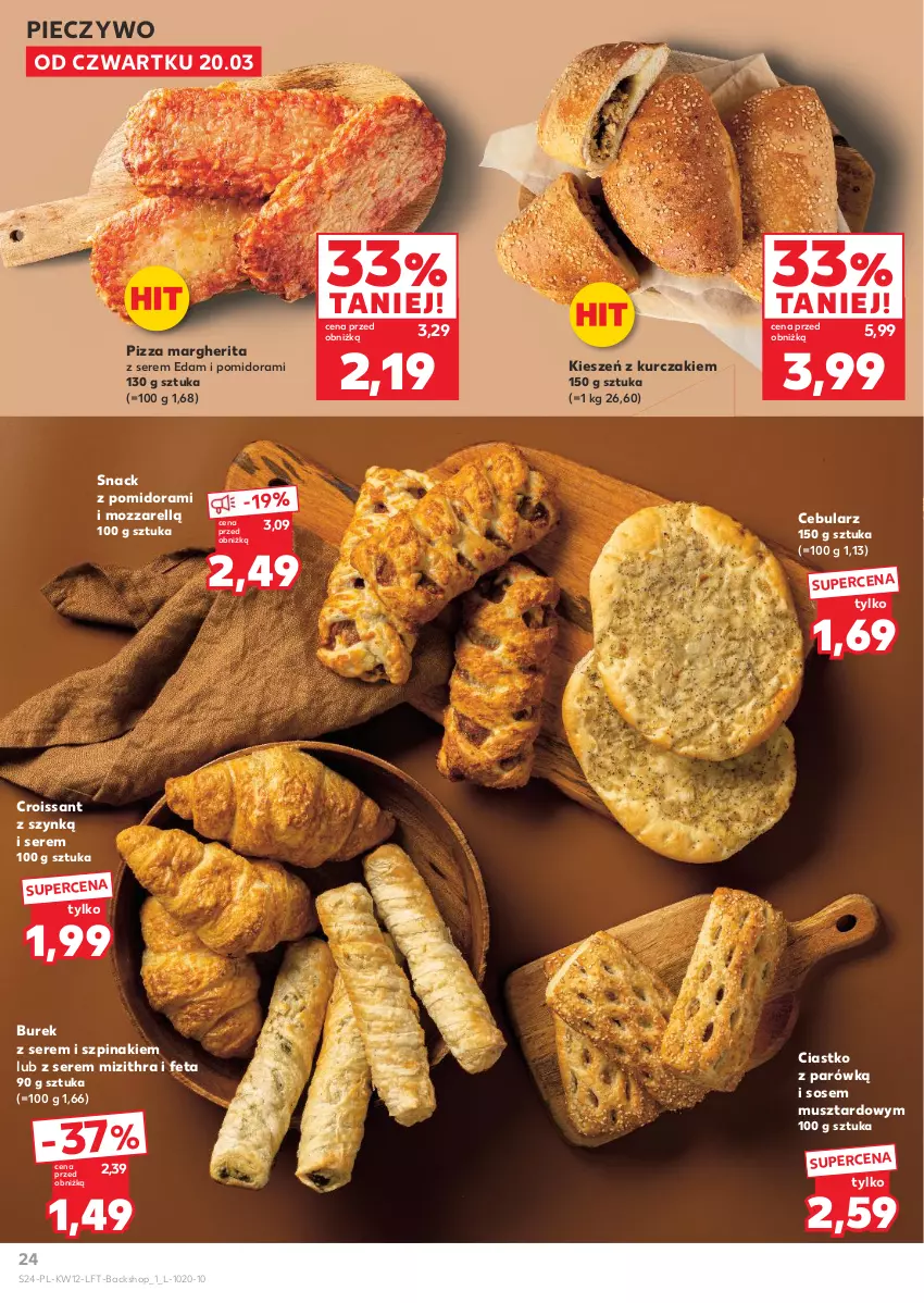 Gazetka promocyjna Kaufland - Gazetka tygodnia - ważna 20.03 do 26.03.2025 - strona 24 - produkty: Cebula, Croissant, Edam, Feta, Kurczak, Mus, Piec, Pieczywo, Pizza, Pizza margherita, Ser, Sos, Szpinak