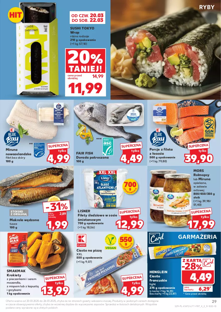 Gazetka promocyjna Kaufland - Gazetka tygodnia - ważna 20.03 do 26.03.2025 - strona 29 - produkty: Ciasto francuskie, Fa, Kapustą, Krokiety, Lisner, Miruna, Mop, Piec, Pieczarka, Por, Ser, Sos, Sushi, Tusz