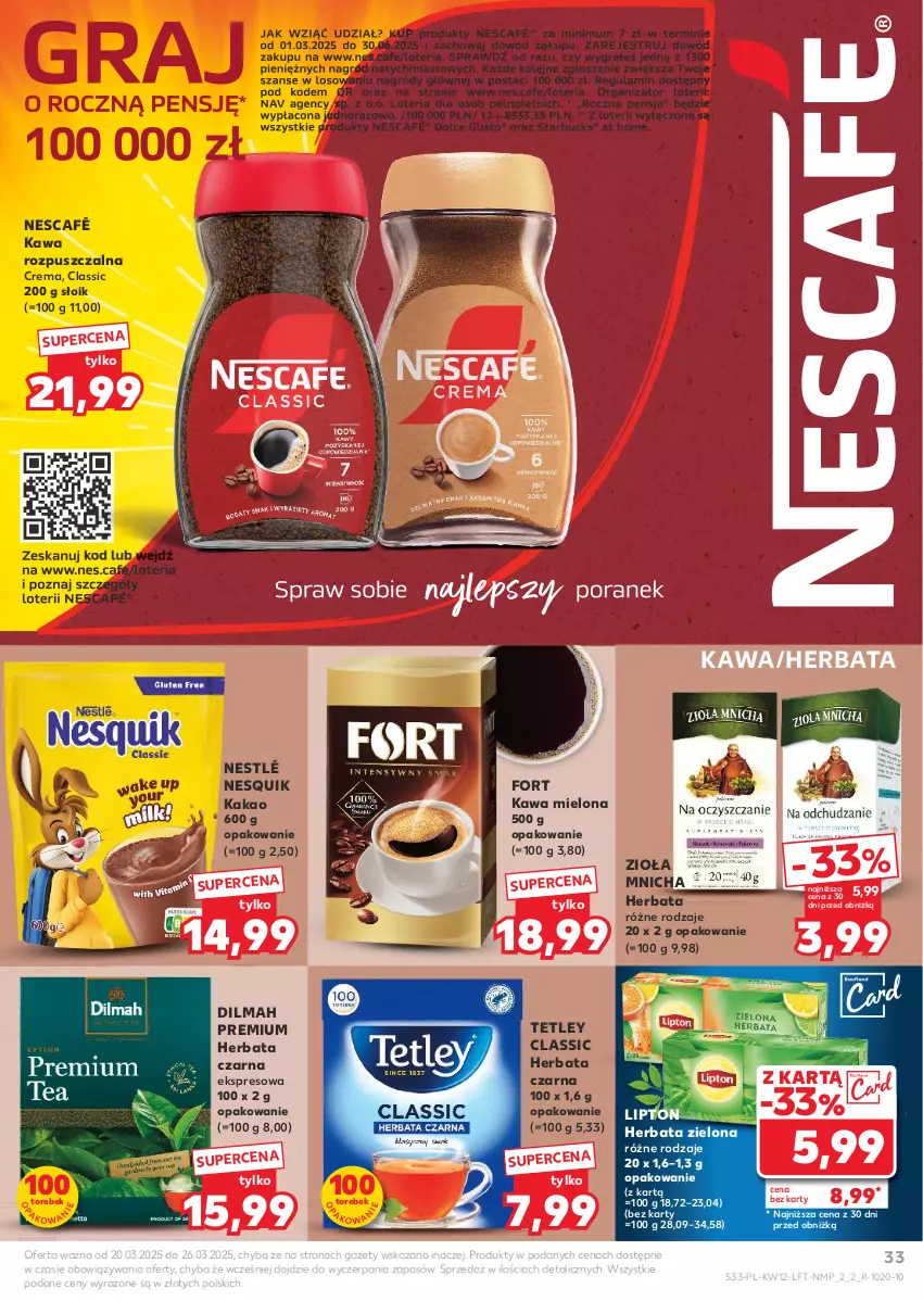 Gazetka promocyjna Kaufland - Gazetka tygodnia - ważna 20.03 do 26.03.2025 - strona 33 - produkty: Dilmah, Herbata, Herbata czarna, Kakao, Kawa, Kawa mielona, Kawa rozpuszczalna, Lipton, Nescafé, Nesquik, Nestlé, Tetley