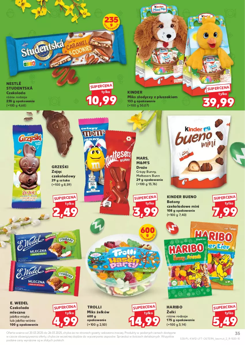 Gazetka promocyjna Kaufland - Gazetka tygodnia - ważna 20.03 do 26.03.2025 - strona 35 - produkty: Baton, Czekolada, Czekolada mleczna, E. Wedel, Grześki, Haribo, Kinder, Kinder Bueno, Mars, Mięta, Nestlé, Pluszak, Ser