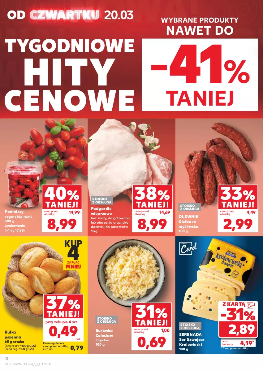 Gazetka promocyjna Kaufland - Gazetka tygodnia - ważna 20.03 do 26.03.2025 - strona 4 - produkty: Bułka, Kiełbasa, Olewnik, Pasztet, Piec, Pomidory, Ser, Surówka, Surówka coleslaw