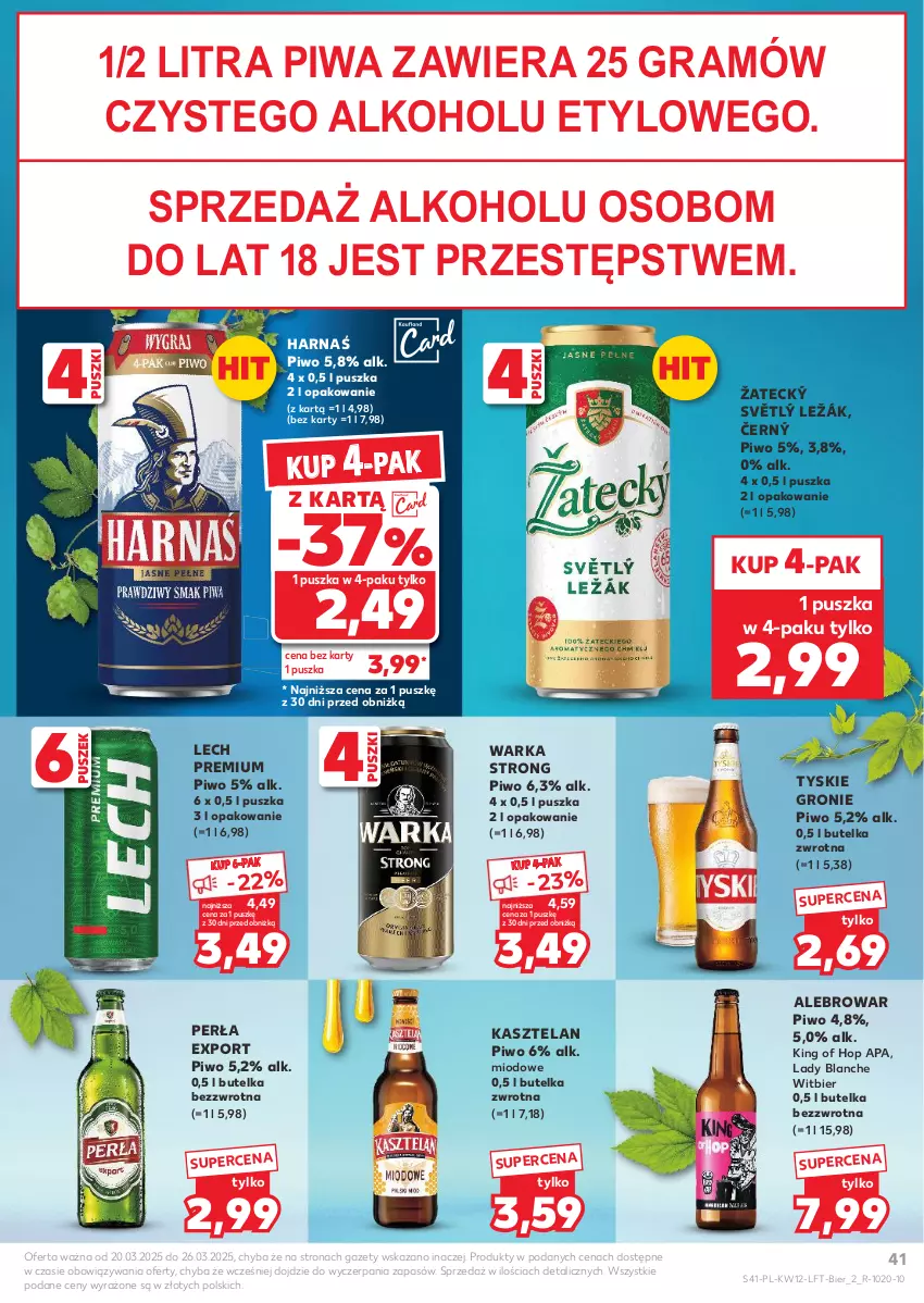 Gazetka promocyjna Kaufland - Gazetka tygodnia - ważna 20.03 do 26.03.2025 - strona 41 - produkty: Gra, Harnaś, Kasztelan, Lech Premium, Perła, Piwa, Piwo, Por, Tyskie, Warka