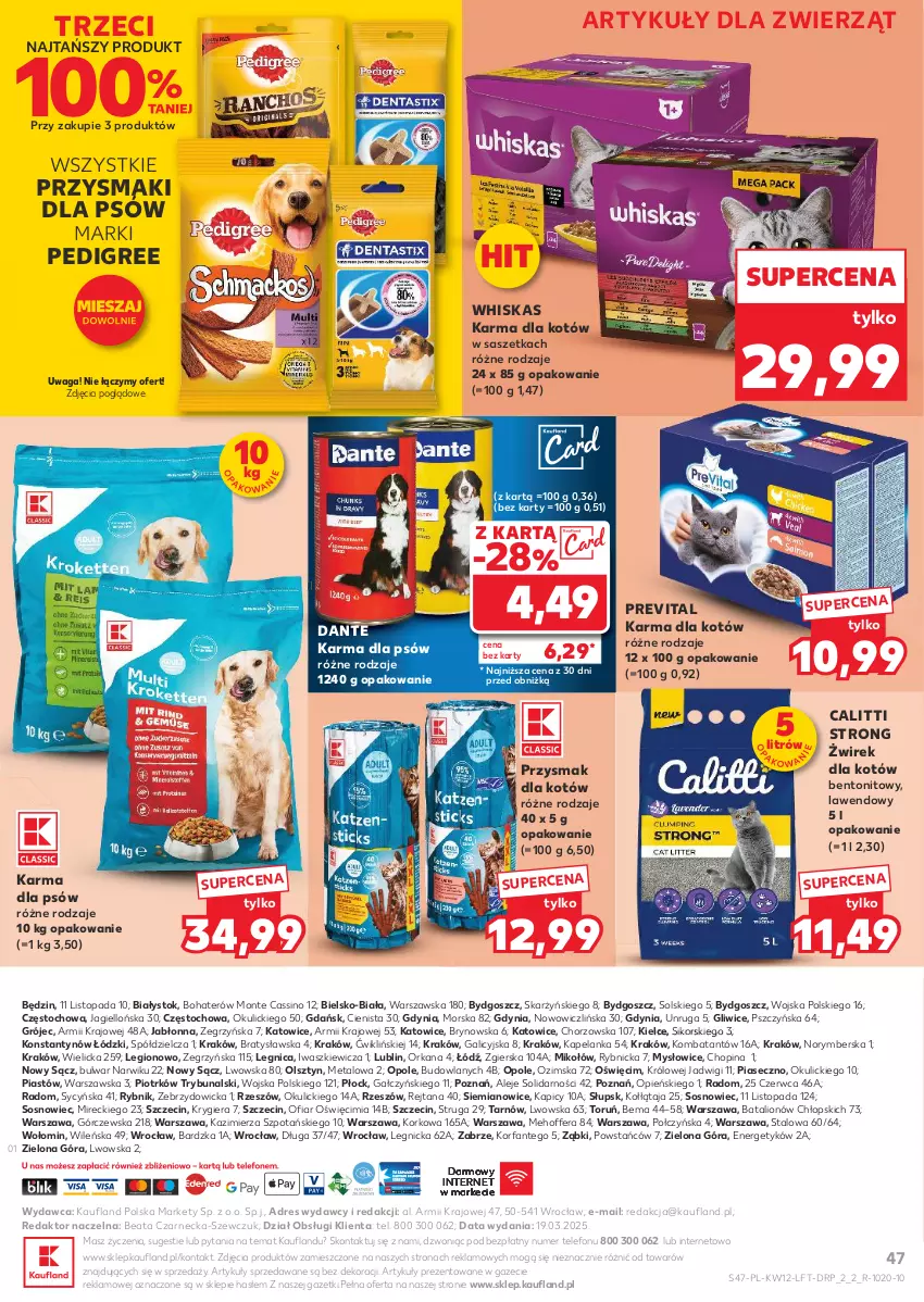 Gazetka promocyjna Kaufland - Gazetka tygodnia - ważna 20.03 do 26.03.2025 - strona 47 - produkty: Dres, Fa, Lion, Monte, O nas, Orka, Pedigree, Piast, Przysmaki, Sos, Telefon, Top, Waga, Whiskas