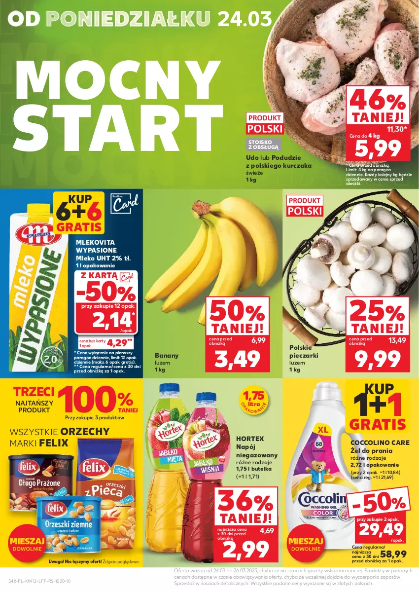 Gazetka promocyjna Kaufland - Gazetka tygodnia - ważna 20.03 do 26.03.2025 - strona 48 - produkty: Banany, Coccolino, Felix, Gra, Hortex, Kurczak, Mleko, Mlekovita, Napój, Napój niegazowany, Olej, Piec, Waga