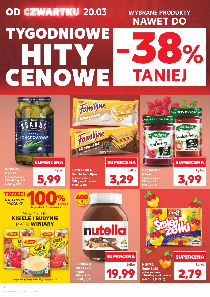 Gazetka promocyjna Kaufland - Gazetka tygodnia - ważna 20.03 do 26.03.2025 - strona 6 - produkty: Dżem, Fa, Ferrero, Herbapol, Jutrzenka, Kisiel, Krakus, Nimm2, Nutella, Ogórki konserwowe, Ser, Wafle, Waga, Winiary