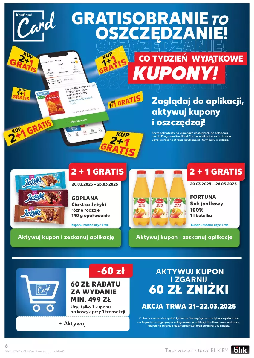 Gazetka promocyjna Kaufland - Gazetka tygodnia - ważna 20.03 do 26.03.2025 - strona 8 - produkty: Ciastka, Fortuna, Goplana, Gra, Jeżyki, Kosz, LANA, Sok, Sok jabłkowy, Tera, Tran