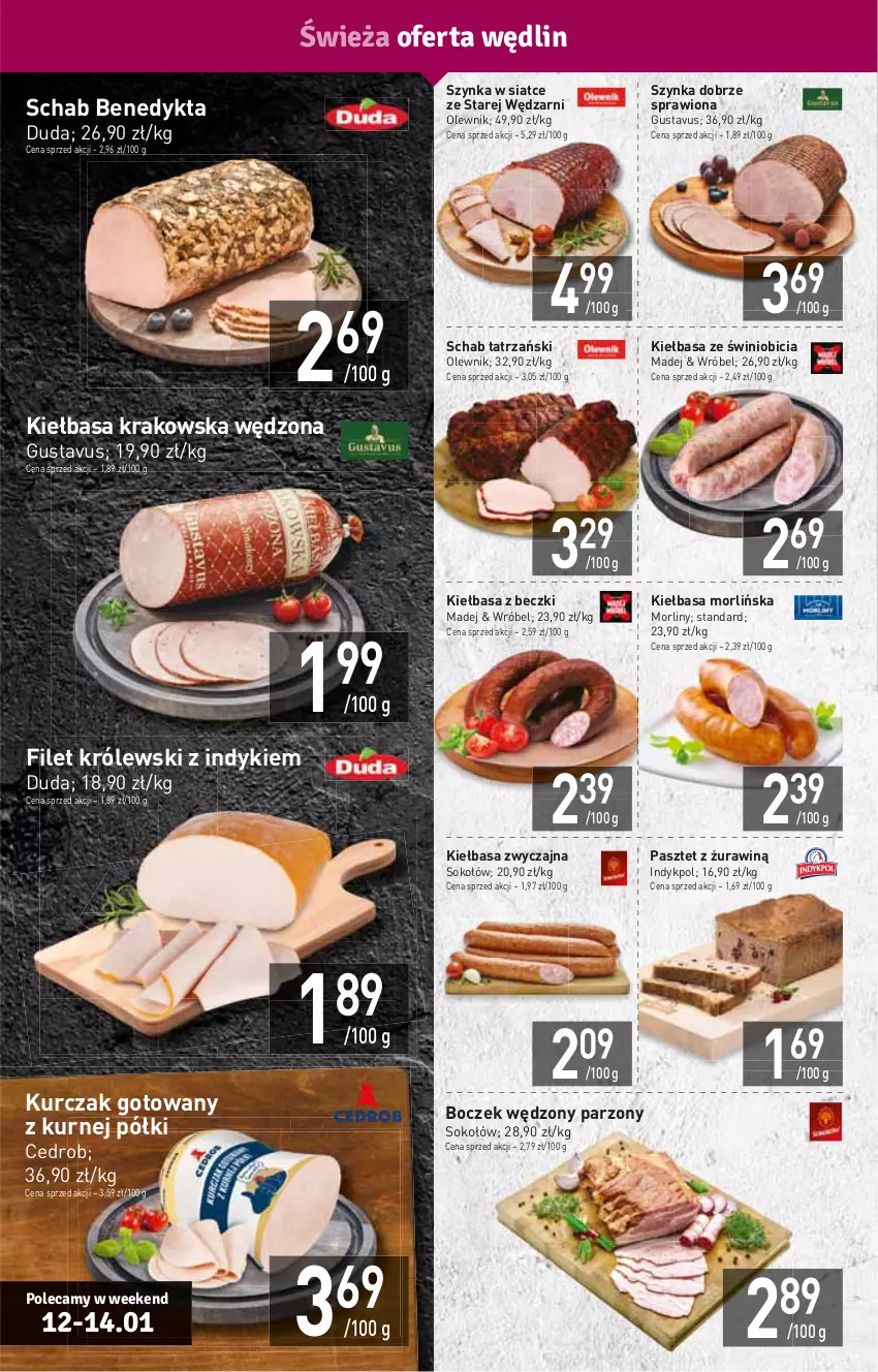 Gazetka promocyjna Stokrotka - Supermarket - ważna 12.01 do 18.01.2023 - strona 4 - produkty: BIC, Boczek, Duda, HP, Kiełbasa, Kiełbasa krakowska, Królewski, Kurczak, Kurczak gotowany, Morliny, Olewnik, Pasztet, Schab Benedykta, Sok, Sokołów, Szynka