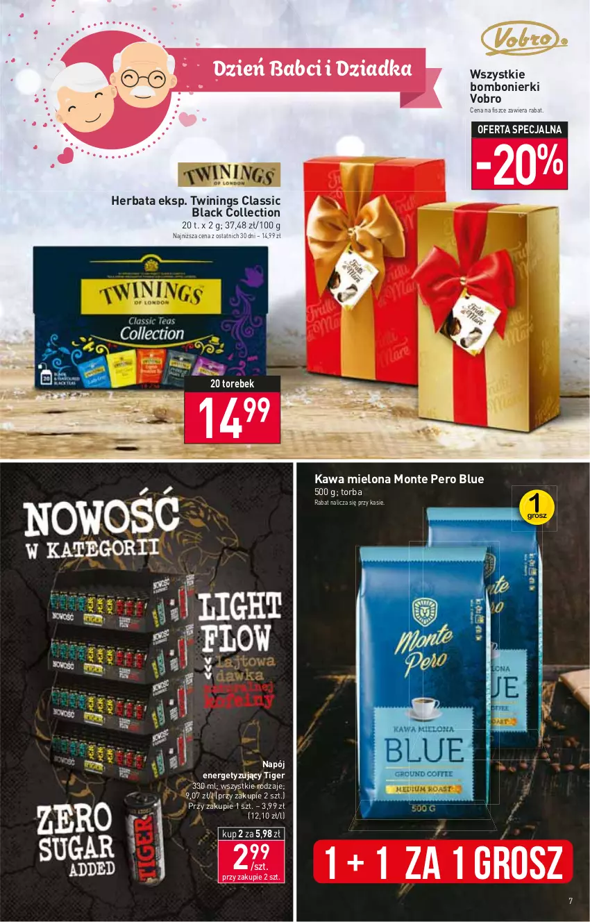 Gazetka promocyjna Stokrotka - Supermarket - ważna 12.01 do 18.01.2023 - strona 7 - produkty: Herbata, Kawa, Kawa mielona, Lack, Monte, Napój, Tiger, Torba