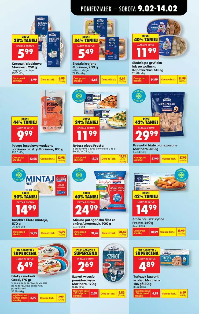 Gazetka promocyjna Biedronka - Gazetka - ważna 09.02 do 16.02.2026 - strona 39 - produkty: Frosta, Gra, Graal, Gry, Kawa, Koreczki śledziowe, Krewetki, Mintaj, Miruna, Olej, Piec, Pstrąg, Ryba, Sos, Szprot, Szprot w sosie, Tago, Tuńczyk