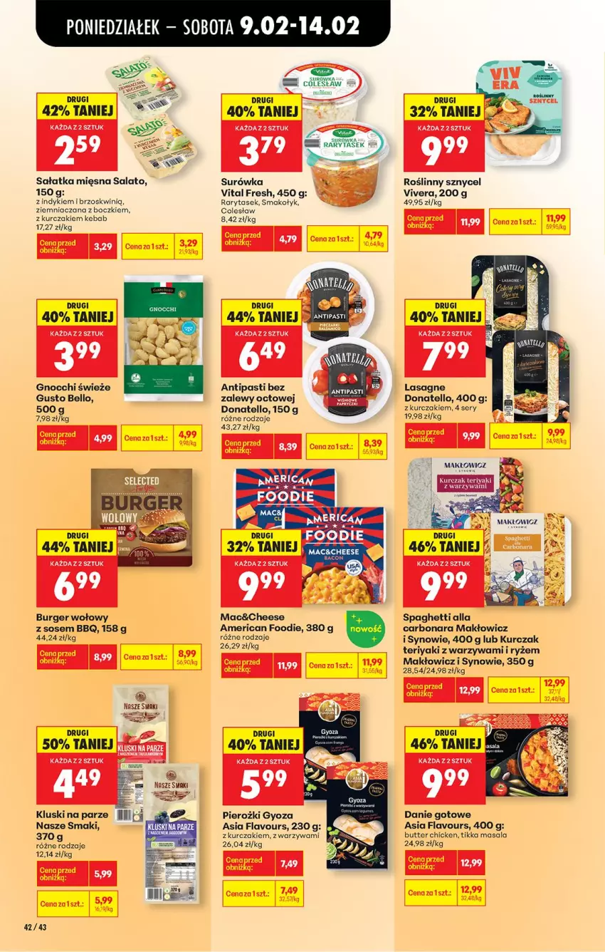 Gazetka promocyjna Biedronka - Gazetka - ważna 09.02 do 16.02.2026 - strona 50 - produkty: Bell, Burger, Danie gotowe, Gnocchi, Kebab, Kluski na parze, Kurczak, Lasagne, Ryż, Sałat, Sałatka, Ser, Sos, Spaghetti, Surówka, Warzywa