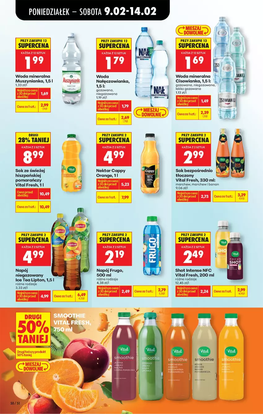 Gazetka promocyjna Biedronka - Gazetka - ważna 09.02 do 16.02.2026 - strona 62 - produkty: Cappy, Cisowianka, Kokos, Lipton, Mus, Muszynianka, Nałęczowianka, Napój, Napój niegazowany, Nektar, Smoothie, Sok, Woda, Woda mineralna