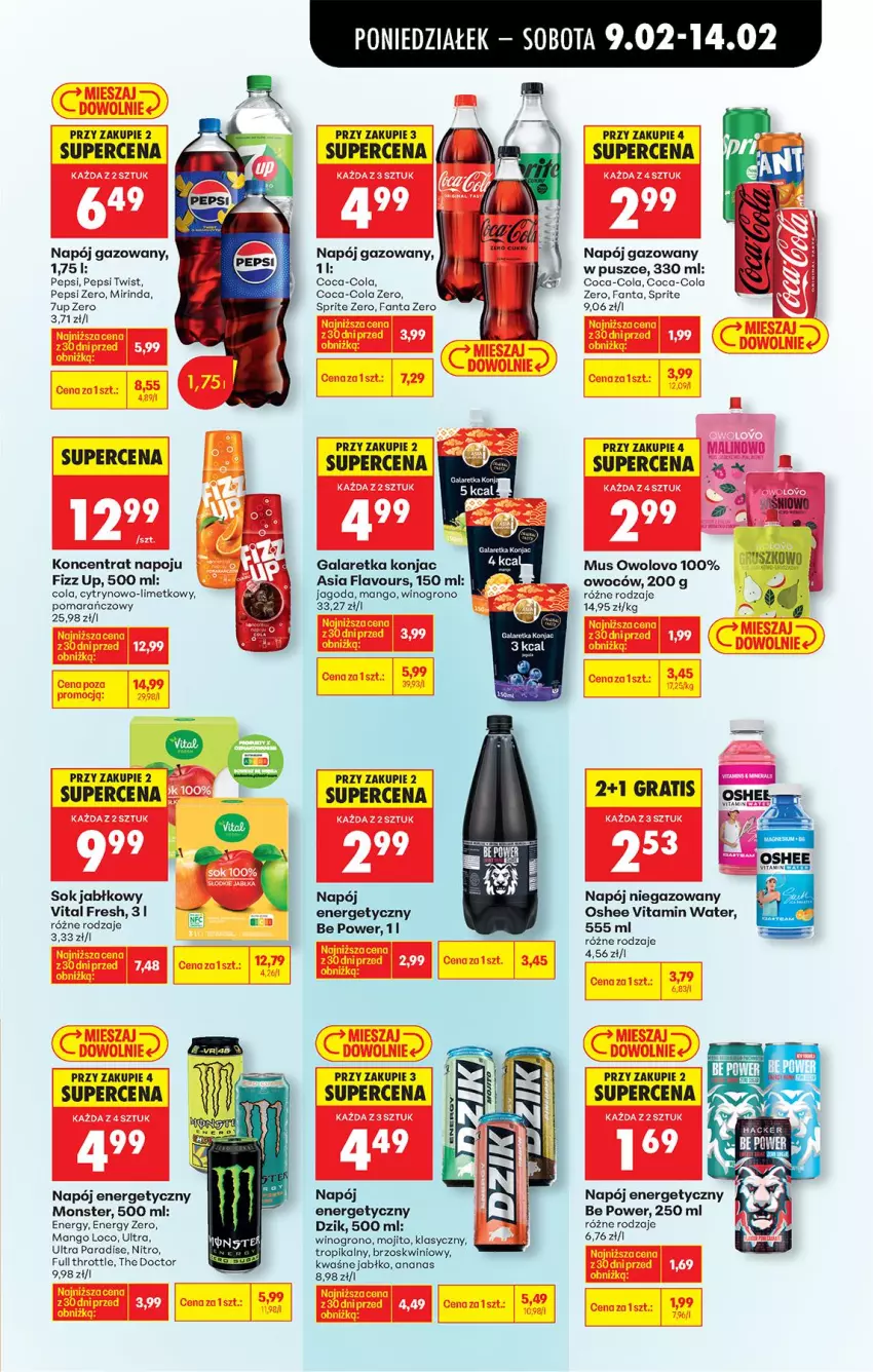 Gazetka promocyjna Biedronka - Gazetka - ważna 09.02 do 16.02.2026 - strona 63 - produkty: Ananas, Coca-Cola, Fa, Fanta, Full Throttle, Gala, Galaretka, Mango, Mirinda, Mus, Napój, Napój energetyczny, Napój gazowany, Napój niegazowany, Oshee, Pepsi, Sok, Sok jabłkowy, Sprite, Wino