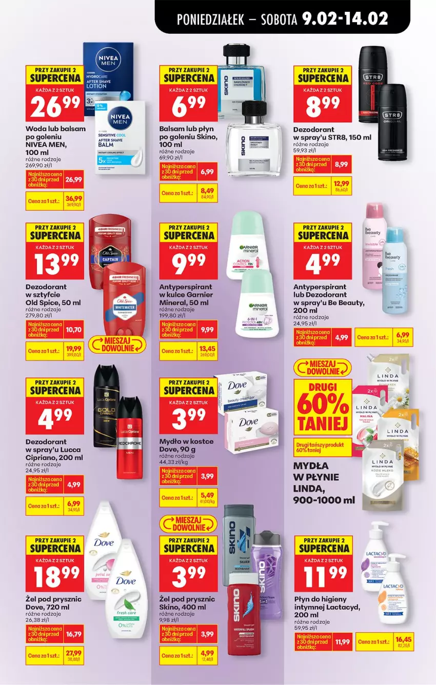 Gazetka promocyjna Biedronka - Gazetka - ważna 09.02 do 16.02.2026 - strona 67 - produkty: Antyperspirant, Be Be, Dezodorant, Dove, Garnier, Lactacyd, Mydło, Nivea, Nivea Men, Old Spice, Płyn do higieny intymnej, Str8, Woda