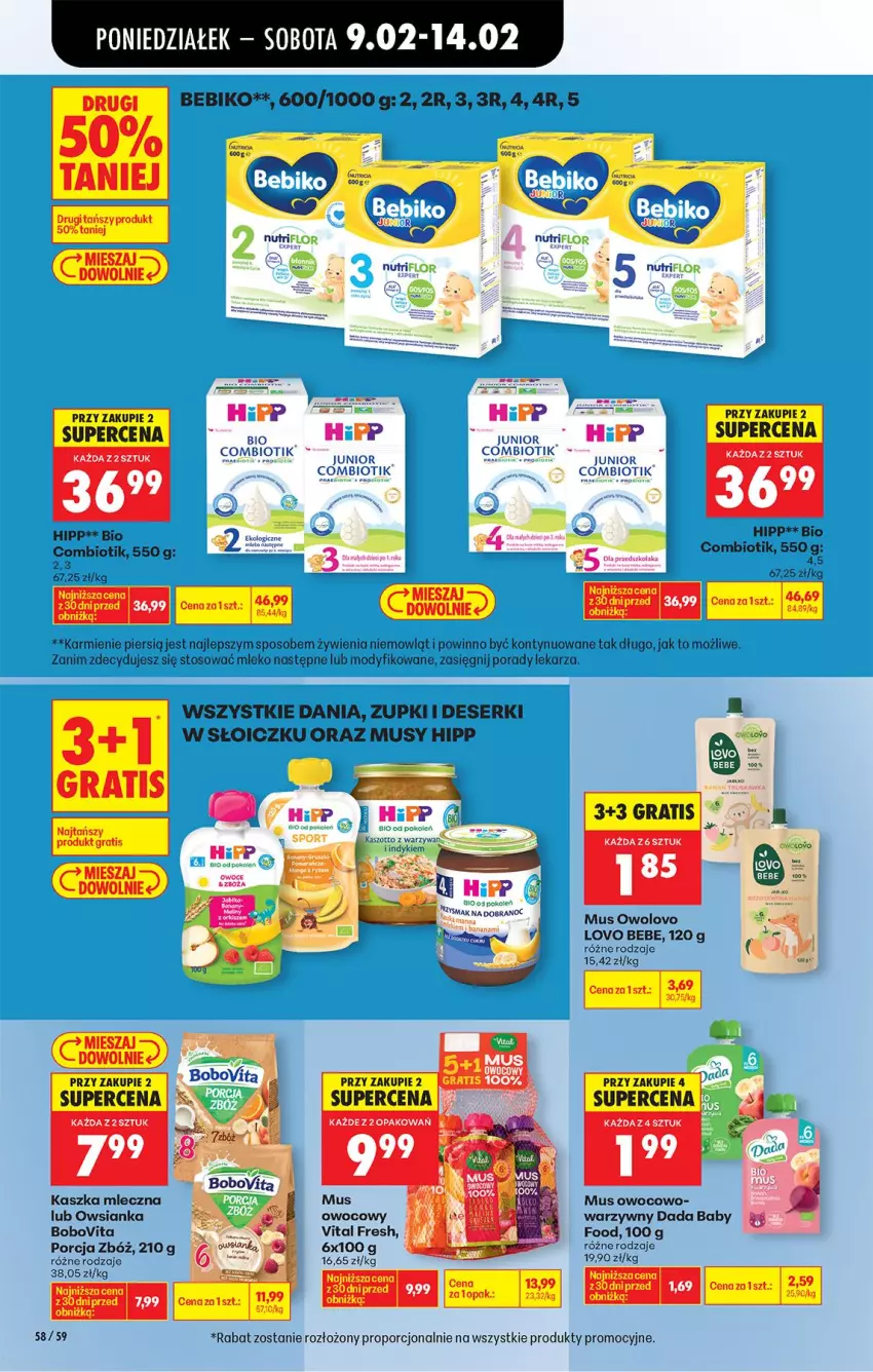 Gazetka promocyjna Biedronka - Gazetka - ważna 09.02 do 16.02.2026 - strona 70 - produkty: Bebiko, BoboVita, Dada, Deser, Fa, Gra, HiPP, Karmi, Mleko, Mus, O nas, Owsianka, Por, Ser