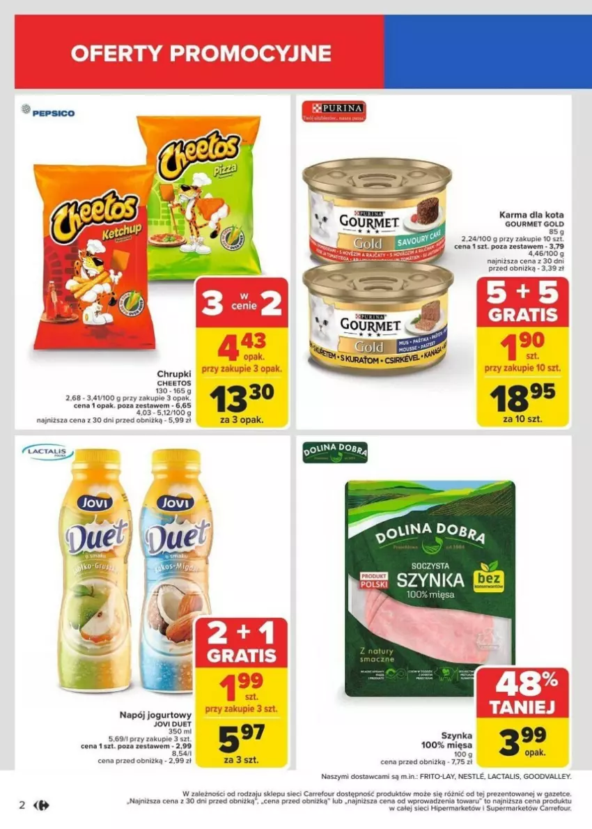 Gazetka promocyjna Carrefour - ważna 13.01 do 19.01.2025 - strona 12 - produkty: Chrupki, Jogurt, Napój, Napój jogurtowy, Pur, Purina, Szynka