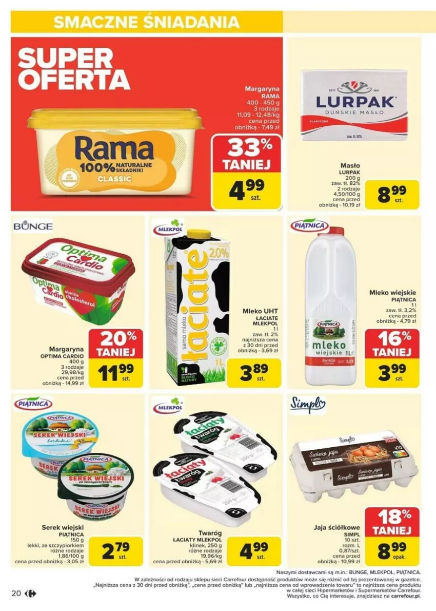 Gazetka promocyjna Carrefour - ważna 13.01 do 19.01.2025 - strona 13 - produkty: Jaja, Lurpak, Margaryna, Mleko, Optima, Optima Cardio, Piątnica, Ser, Serek, Serek wiejski, Twaróg