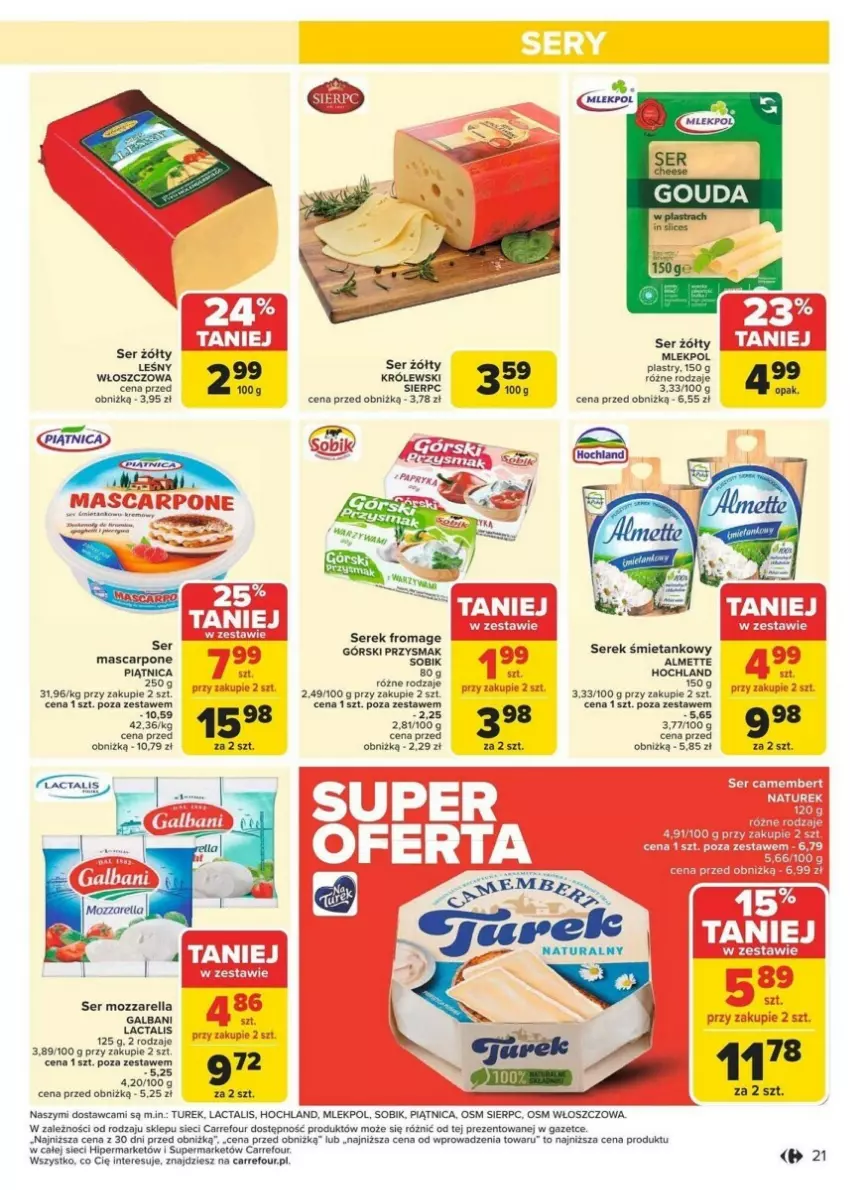 Gazetka promocyjna Carrefour - ważna 13.01 do 19.01.2025 - strona 14 - produkty: Almette, Fa, Galbani, Hochland, Królewski, Mascarpone, Mozzarella, Piątnica, Por, Ser, Serek