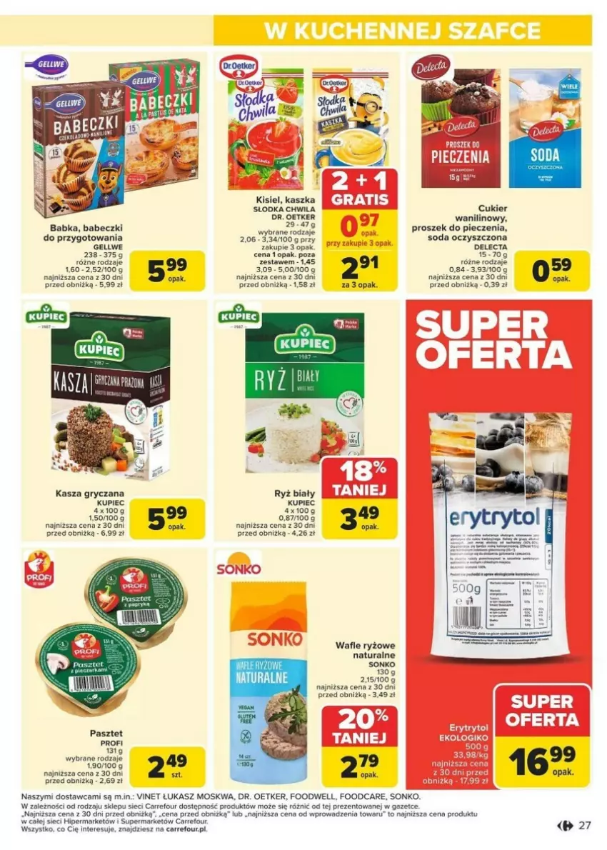 Gazetka promocyjna Carrefour - ważna 13.01 do 19.01.2025 - strona 20 - produkty: Babeczki, Babka, Cukier, Cukier wanilinowy, Delecta, Dr. Oetker, Gry, Kasza, Kasza gryczana, Kisiel, Koc, Kupiec, Pasztet, Piec, Proszek do pieczenia, Ryż, Ryż biały, Słodka Chwila, Soda oczyszczona, Sonko, Wafle