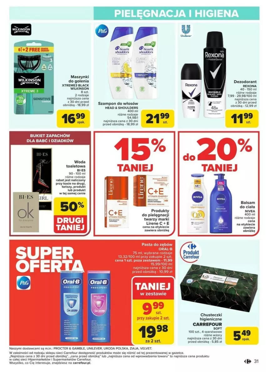 Gazetka promocyjna Carrefour - ważna 13.01 do 19.01.2025 - strona 25 - produkty: Chusteczki, Dezodorant, Lack, Lirene, Nivea, Oral B, Rexona, Szampon, Woda, Woda toaletowa