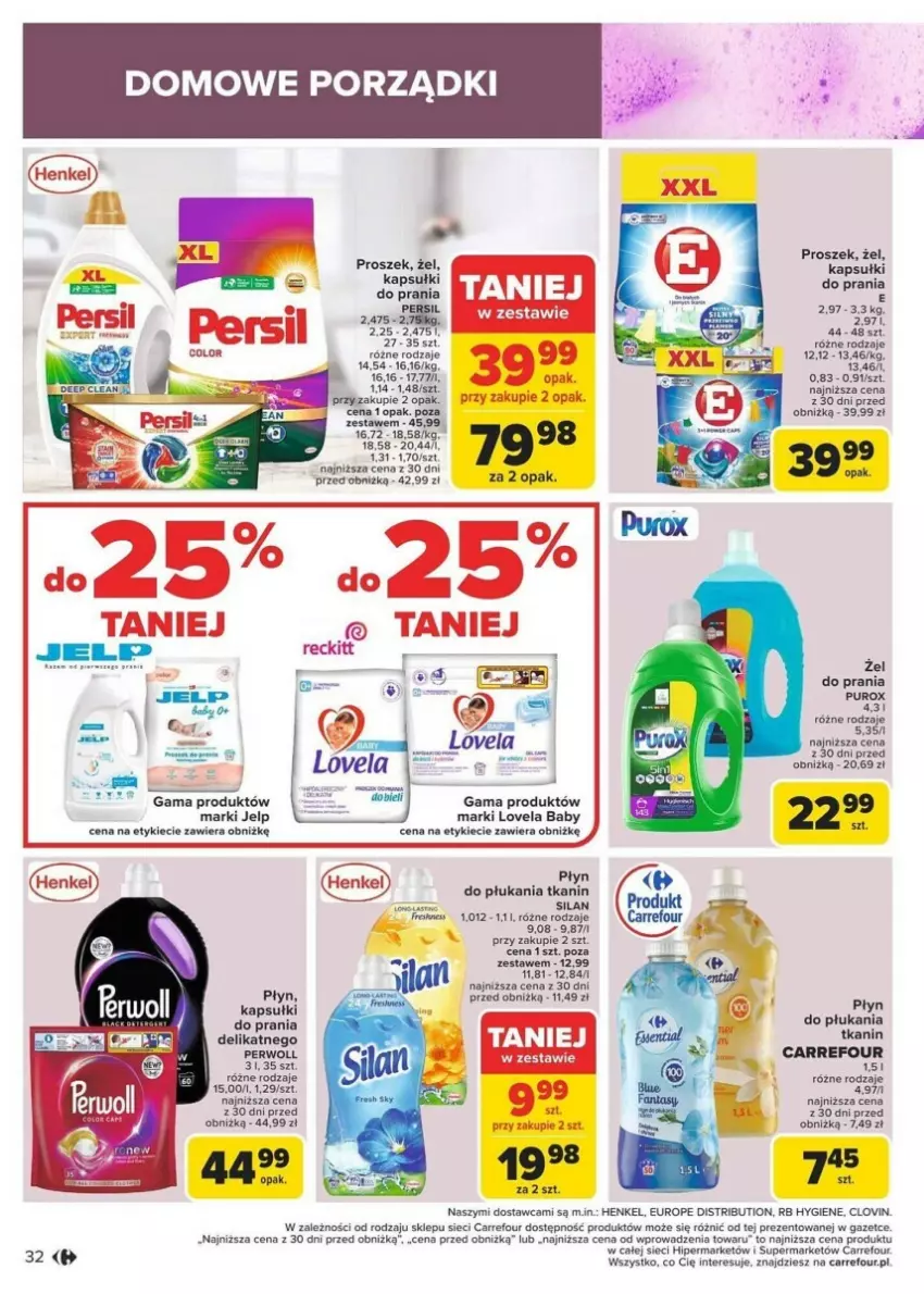 Gazetka promocyjna Carrefour - ważna 13.01 do 19.01.2025 - strona 26 - produkty: Kapsułki do prania, Lovela, Persil, Perwoll, Płyn do płukania, Por, Pur