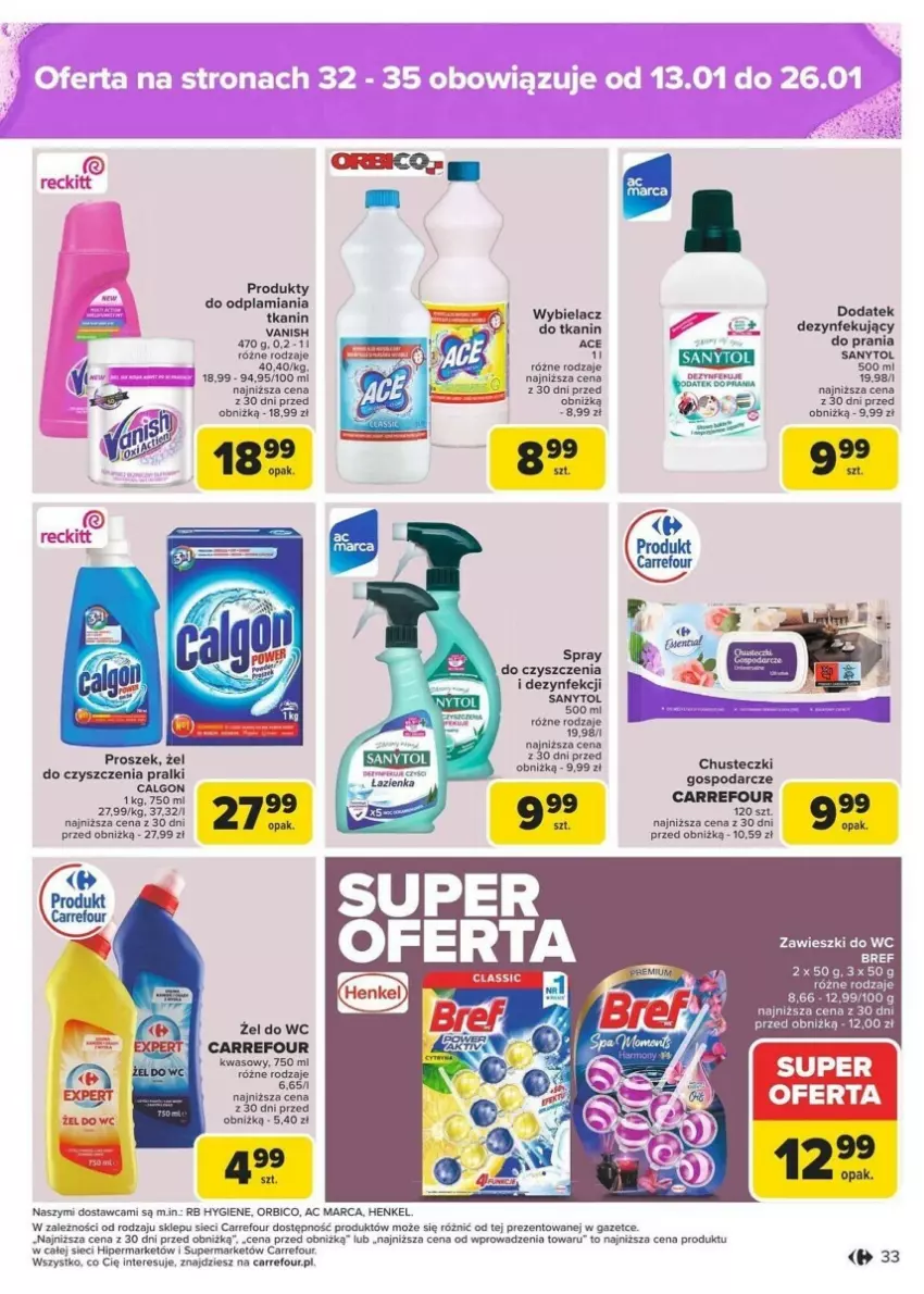 Gazetka promocyjna Carrefour - ważna 13.01 do 19.01.2025 - strona 27 - produkty: BIC, Bref, Calgon, Chusteczki, Chusteczki do czyszczenia, LG, Pralki, Sanytol, Spray do czyszczenia, Vanish, Zawieszki