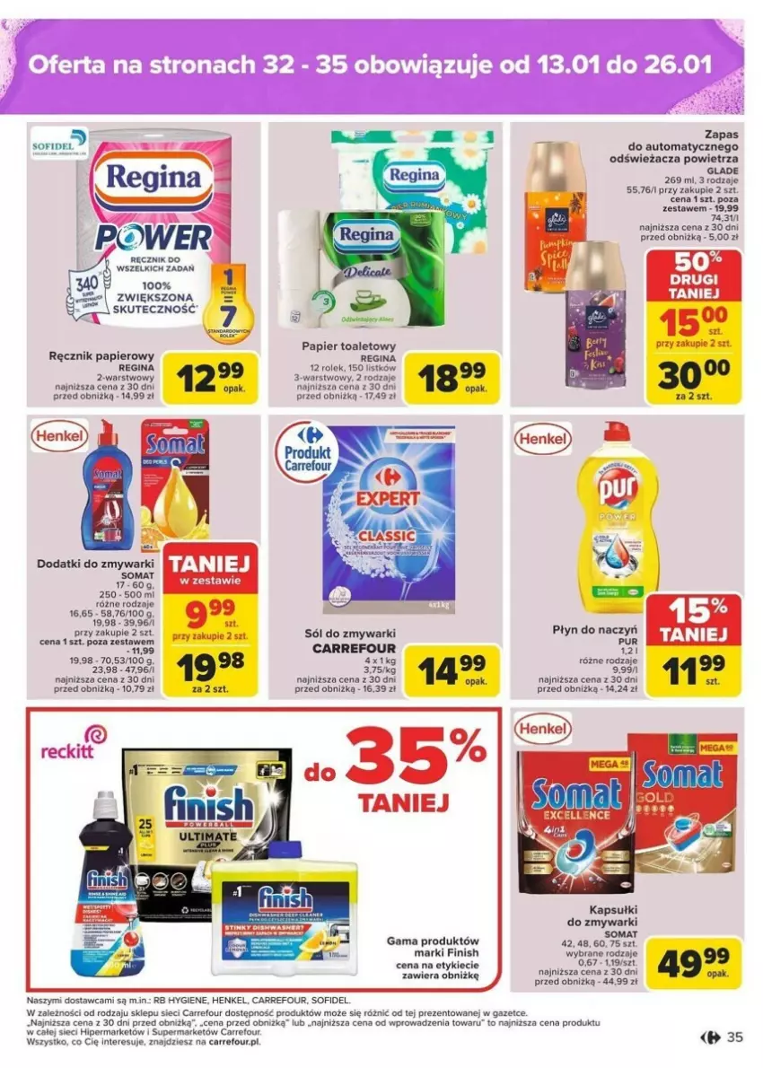 Gazetka promocyjna Carrefour - ważna 13.01 do 19.01.2025 - strona 29 - produkty: Finish, Gin, Papier, Papier toaletowy, Pur, Ręcznik, Sól, Zmywarki