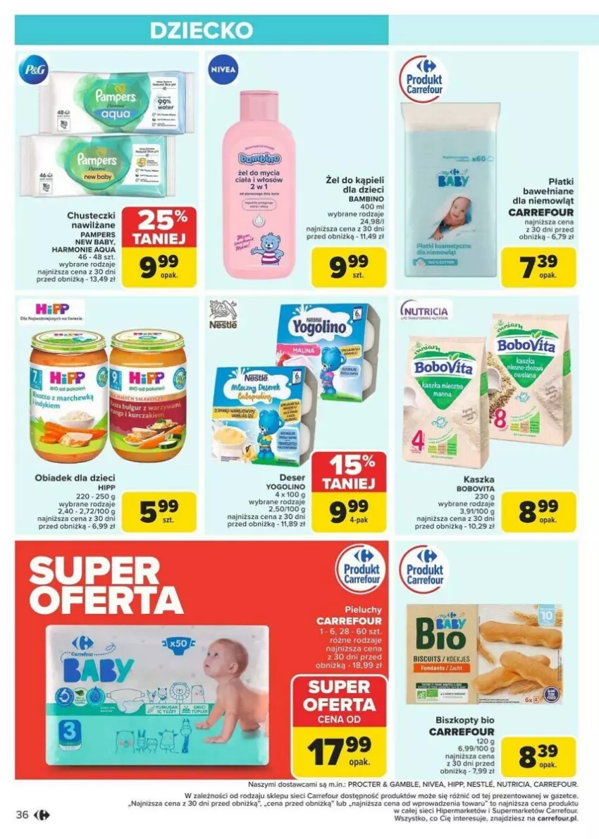 Gazetka promocyjna Carrefour - ważna 13.01 do 19.01.2025 - strona 30 - produkty: BIC, Biszkopty, Chusteczki, Deser, Dzieci, Fa, HiPP, Isla, Marchewka, Nivea, Oliwa, Pampers, Pieluchy, Ser