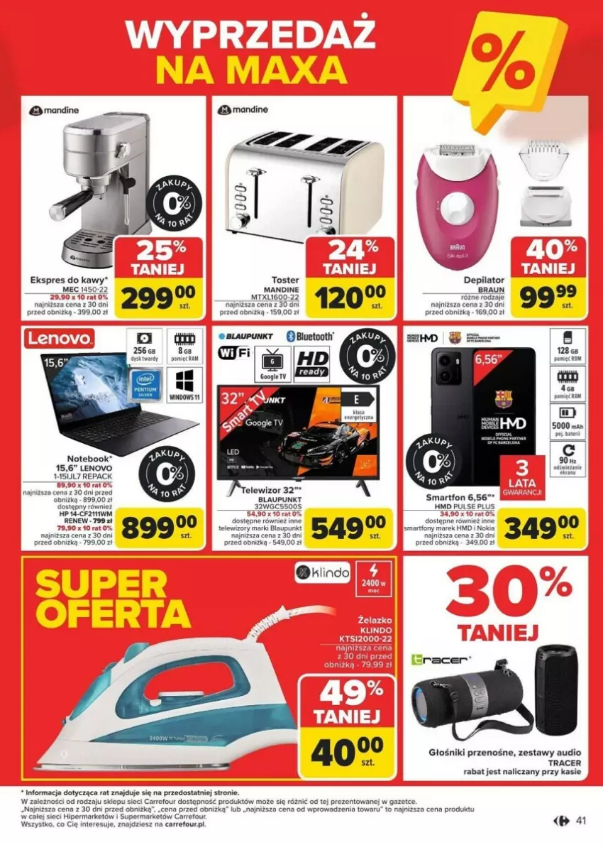 Gazetka promocyjna Carrefour - ważna 13.01 do 19.01.2025 - strona 36 - produkty: Acer, Braun, Depilator, Głośnik, HP, Lenovo, Nokia, Smartfon, Telewizor, Telewizory, Toster