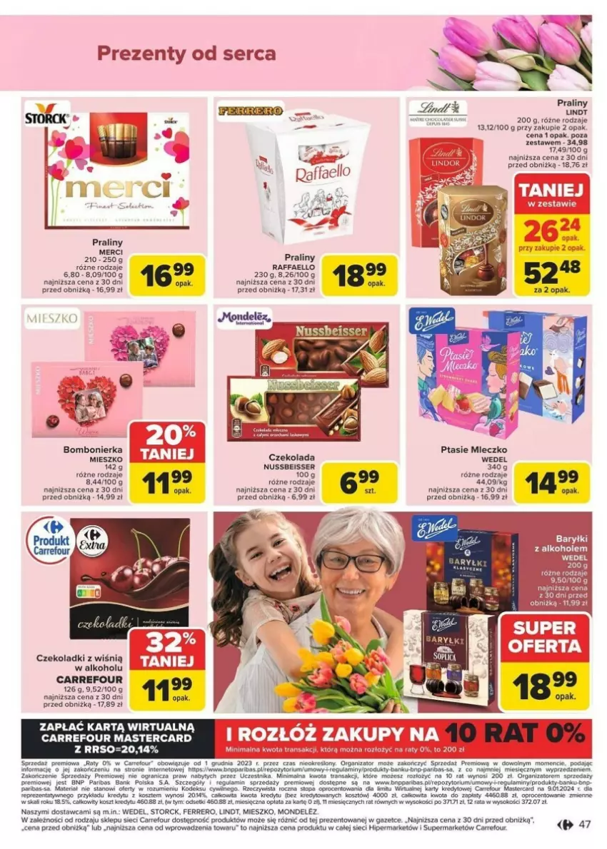 Gazetka promocyjna Carrefour - ważna 13.01 do 19.01.2025 - strona 42 - produkty: Czekolada, Fa, Ferrero, Gra, Koc, Kosz, Lindt, Merci, Mleczko, Praliny, Ptasie mleczko, Raffaello, Ser, Sok, Top, Tran