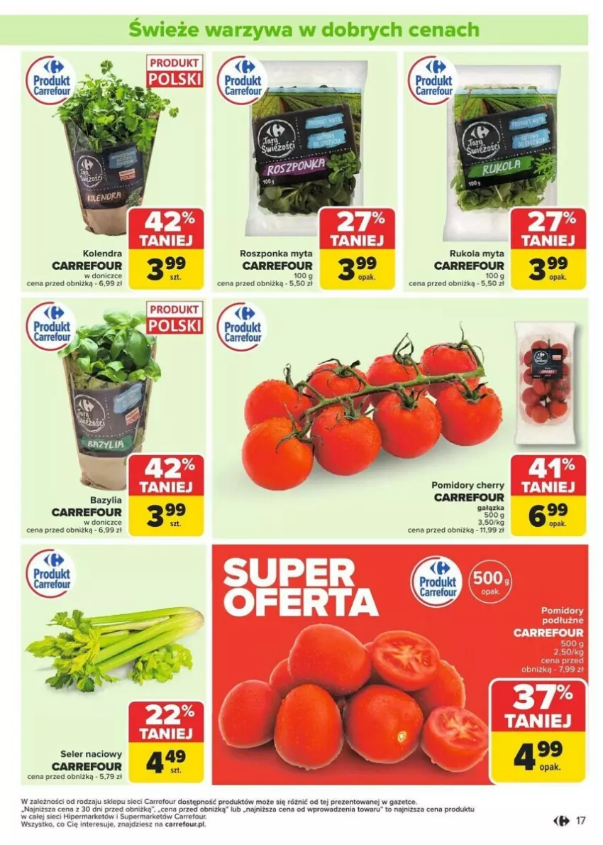 Gazetka promocyjna Carrefour - ważna 13.01 do 19.01.2025 - strona 9 - produkty: Bazyl, Bazylia, Fa, Kolendra, Pomidory, Roszponka, Rukola, Seler naciowy, Warzywa