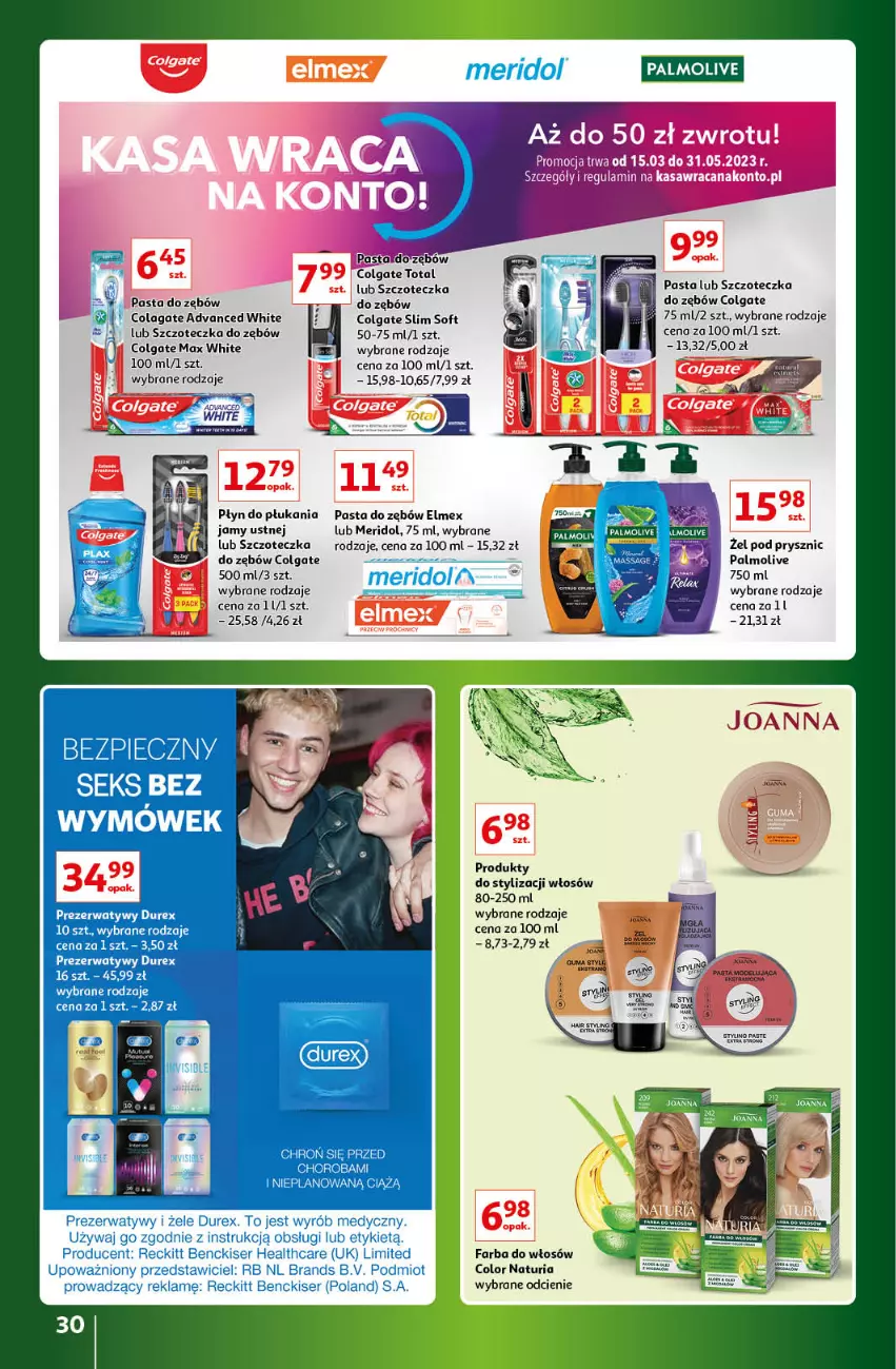 Gazetka promocyjna Auchan - Gazetka Znane Marki Lubiane Hipermarket Auchan - ważna 30.03 do 08.04.2023 - strona 30 - produkty: Acana, Colgate, Elmex, Fa, Farba do włosów, LG, Palmolive, Pasta do zębów, Płyn do płukania, Płyn do płukania jamy ustnej, Szczoteczka, Szczoteczka do zębów