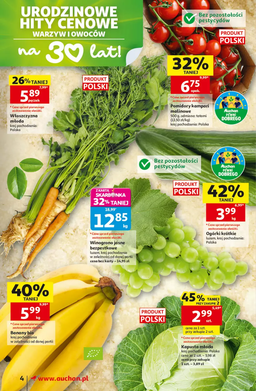 Gazetka promocyjna Auchan - 30 Lat Supermarket - ważna 28.05 do 03.06.2026 - strona 4 - produkty: Banany, Pomidory, Wino