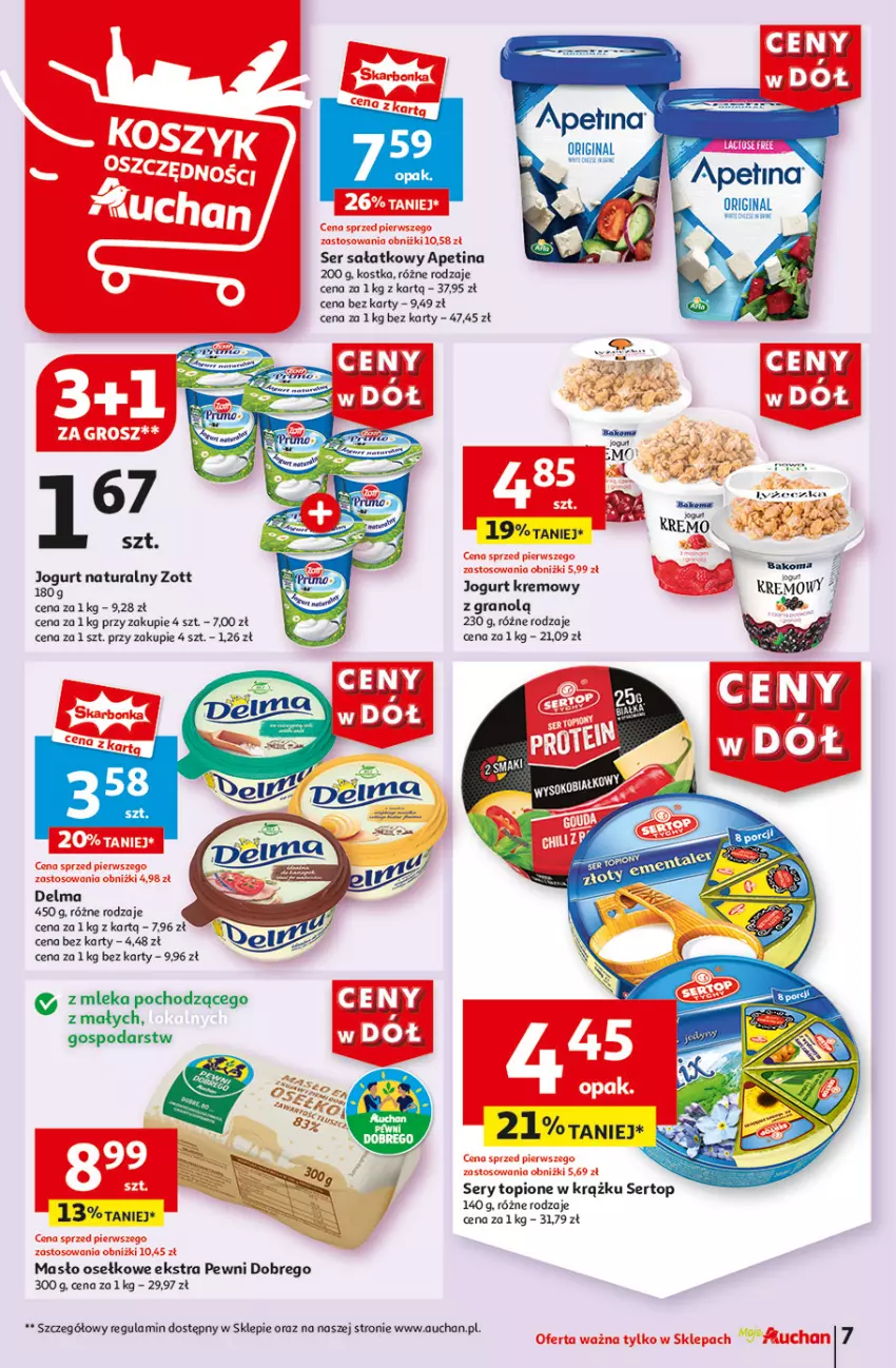 Gazetka promocyjna Auchan - Gazetka CENY W DÓŁ Moje Auchan - ważna 13.06 do 19.06.2024 - strona 7 - produkty: Delma, Gin, Gra, Jogurt, Jogurt naturalny, Masło, Sałat, Ser, Top, Zott