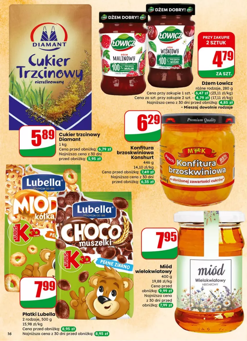 Gazetka promocyjna Dino - Gazetka 05 / 2026 - ważna 27.01 do 03.02.2026 - strona 16 - produkty: Bell, Bella, Cukier, Cukier trzcinowy, Diamant, Dżem, Konfitura, LG, Lubella, Miód, Nektar