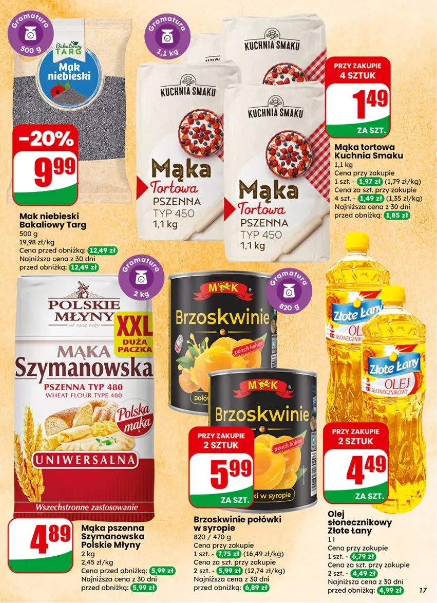 Gazetka promocyjna Dino - Gazetka 05 / 2026 - ważna 27.01 do 03.02.2026 - strona 17 - produkty: Brzoskwinie, Kuchnia, Mąka, Mąka pszenna, Mąka tortowa, Olej, Olej słonecznikowy, Polskie Młyny, Syrop