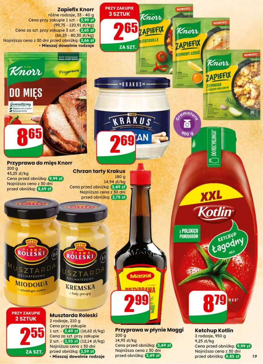 Gazetka promocyjna Dino - Gazetka 05 / 2026 - ważna 27.01 do 03.02.2026 - strona 19 - produkty: Chrzan, Ketchup, Knorr, Kotlin, Maggi, Mus, Musztarda, Przyprawa w płynie