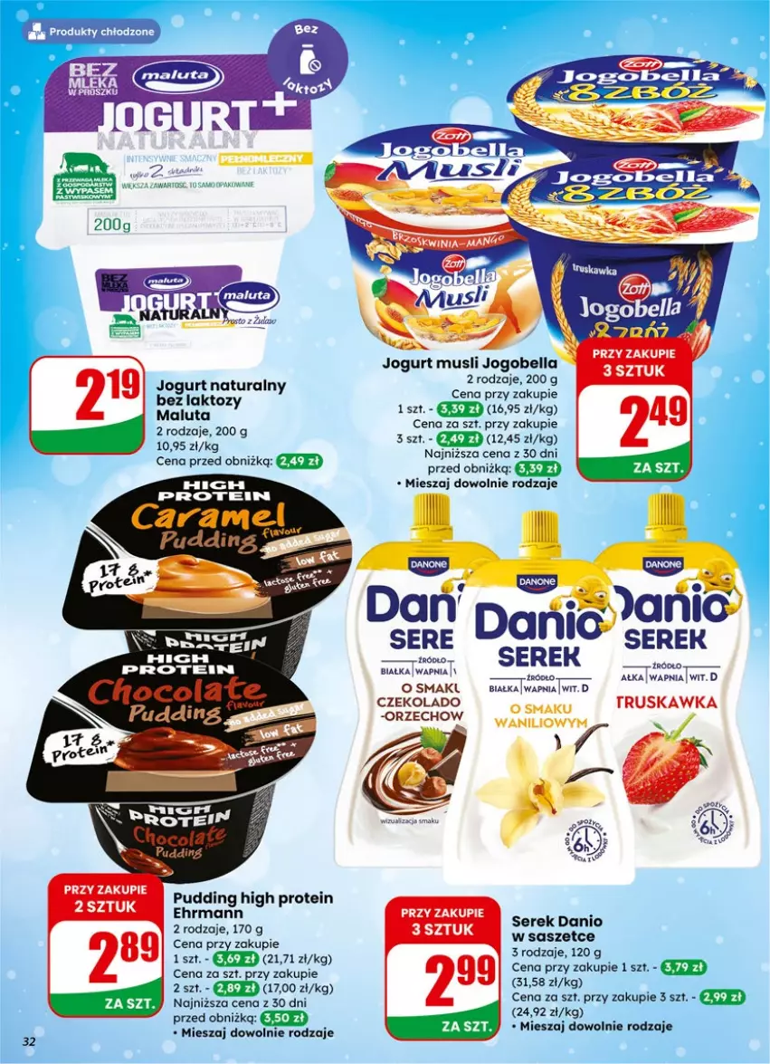 Gazetka promocyjna Dino - Gazetka 05 / 2026 - ważna 27.01 do 03.02.2026 - strona 32 - produkty: Bell, Bella, Danio, Jogobella, Jogurt, LG, Mus, Pudding, Ser, Serek