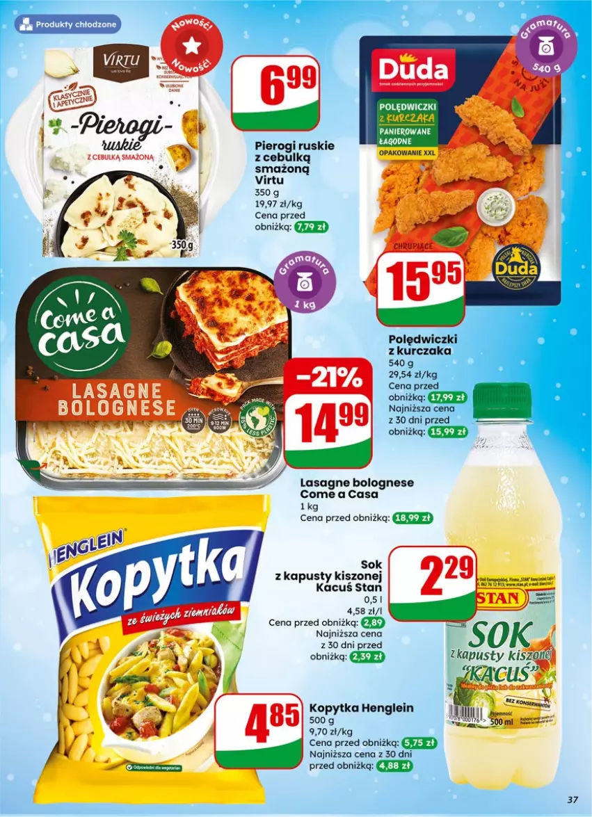 Gazetka promocyjna Dino - Gazetka 05 / 2026 - ważna 27.01 do 03.02.2026 - strona 37 - produkty: Kopytka, Kurczak, Lasagne, Lasagne bolognese, Pierogi, Polędwiczki z kurczaka, Sok, Virtu
