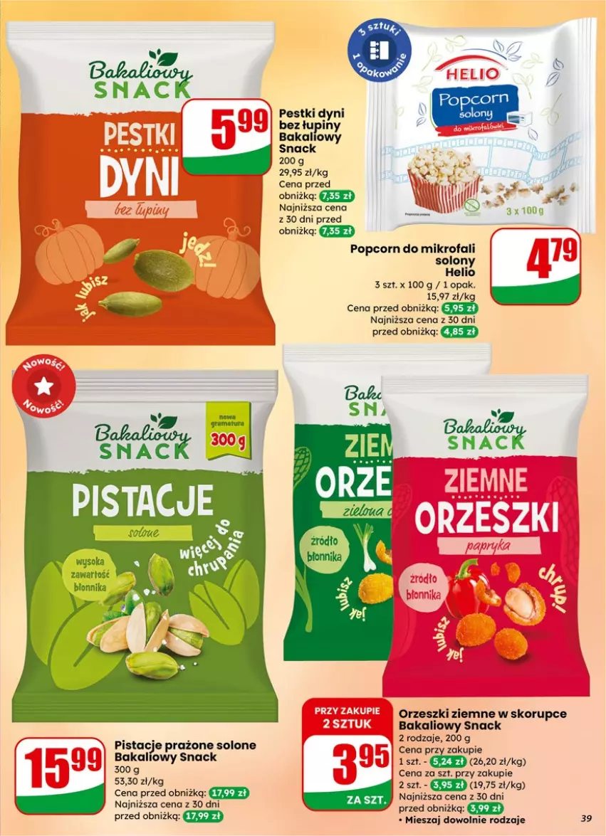 Gazetka promocyjna Dino - Gazetka 05 / 2026 - ważna 27.01 do 03.02.2026 - strona 39 - produkty: Fa, Helio, Orzeszki, Orzeszki ziemne, Pestki dyni, Pistacje, Popcorn