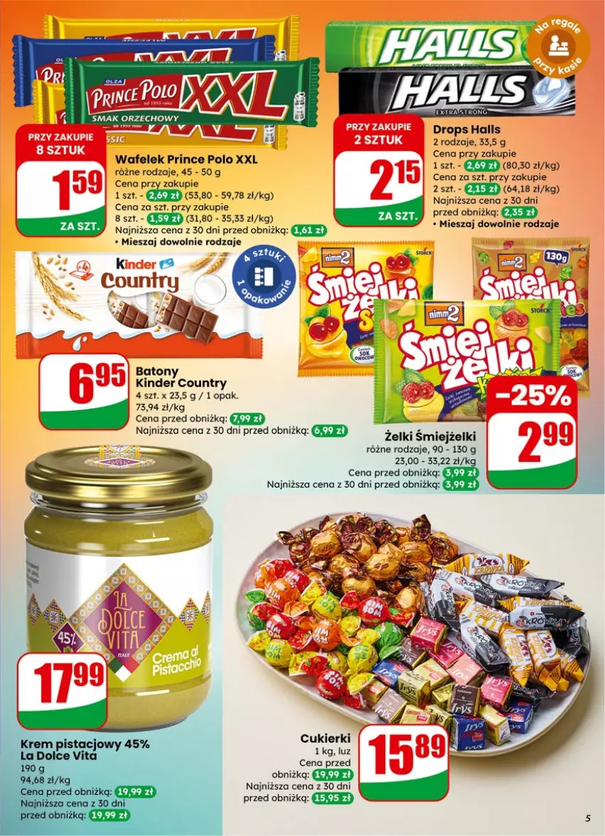 Gazetka promocyjna Dino - Gazetka 05 / 2026 - ważna 27.01 do 03.02.2026 - strona 5 - produkty: Baton, Cukier, Cukierki, Halls, Kinder, Prince Polo, Wafelek