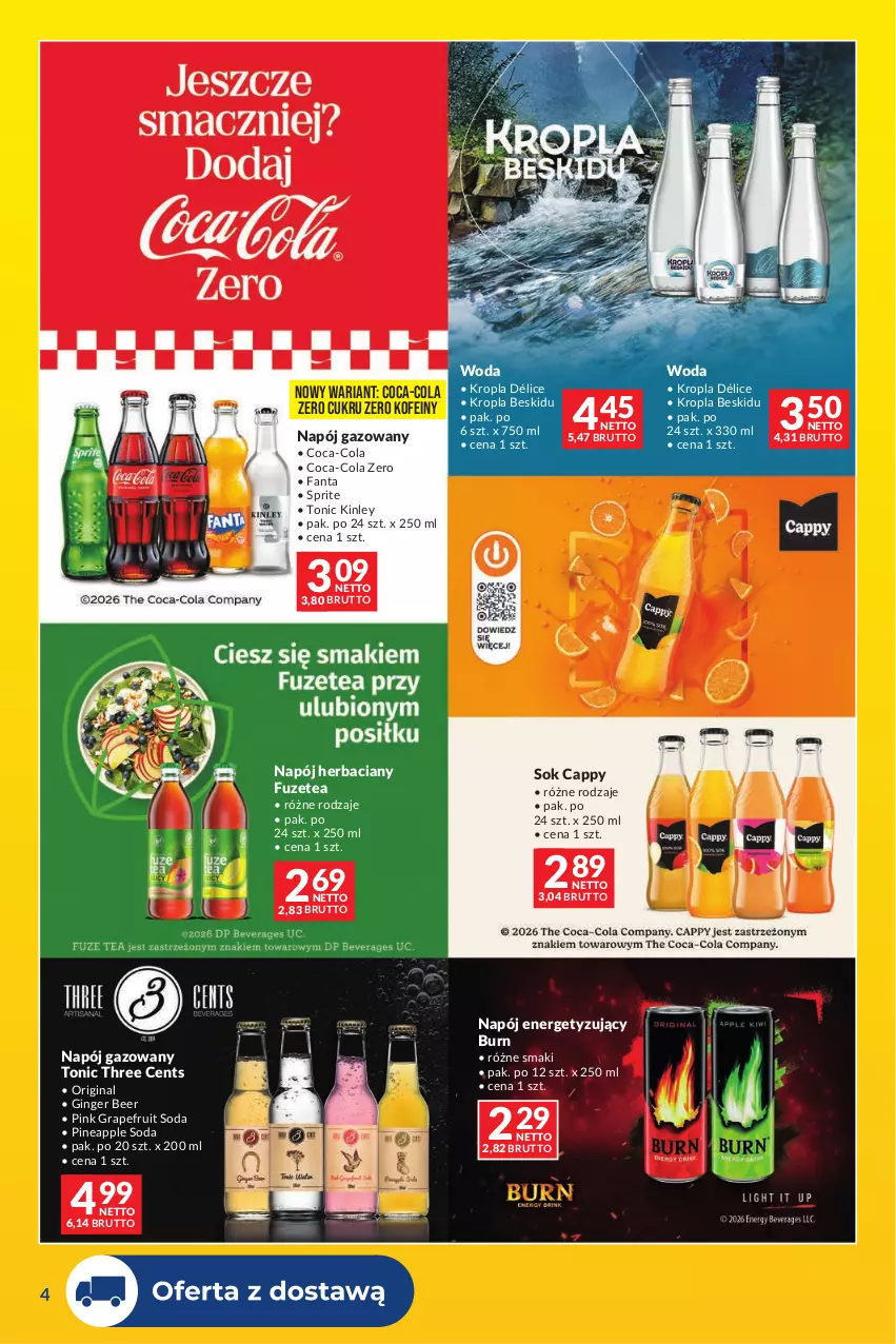 Gazetka promocyjna Makro - Dostawy dla gastronomii - ważna 01.10 do 31.10.2026 - strona 4 - produkty: Cappy, Coca-Cola, Fa, Fanta, Gin, Gra, Napój, Napój gazowany, Sok, Sprite, Woda