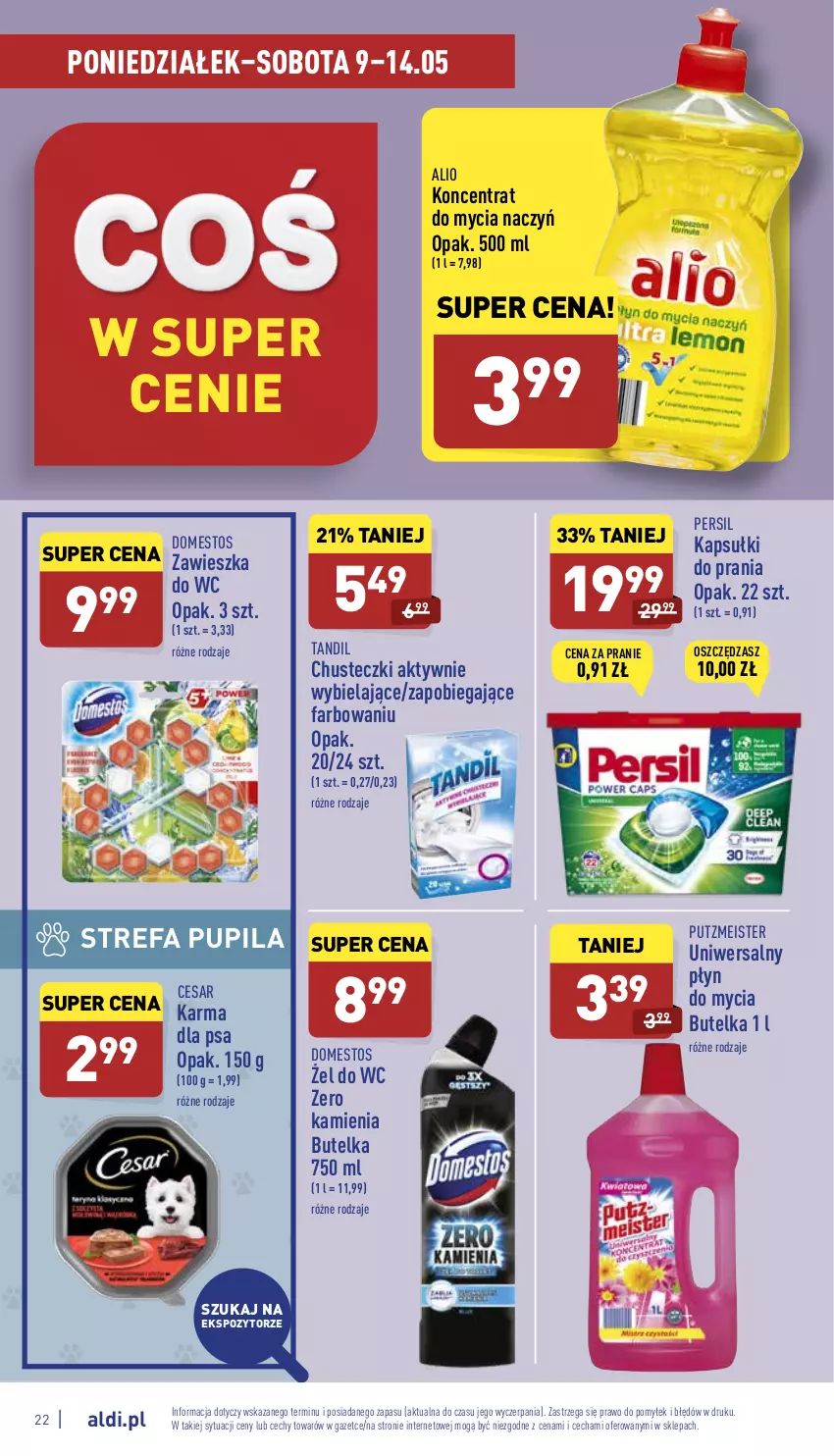 Gazetka promocyjna Aldi - Katalog spożywczy - ważna 09.05 do 14.05.2022 - strona 22 - produkty: Chusteczki, Do mycia naczyń, Domestos, Fa, Kapsułki do prania, Koncentrat do mycia naczyń, Persil, Płyn do mycia, Putzmeister