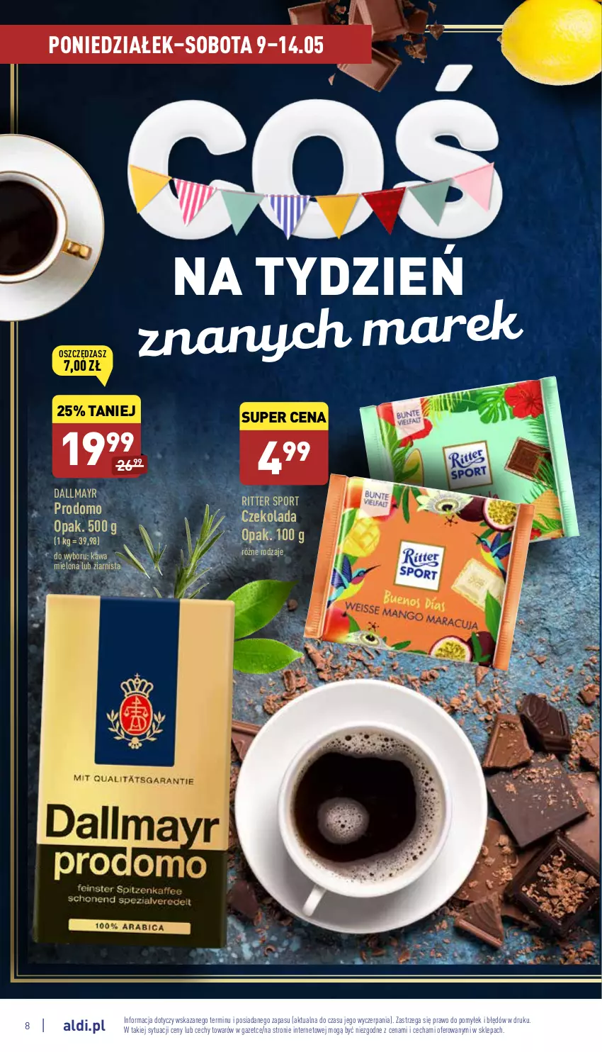 Gazetka promocyjna Aldi - Katalog spożywczy - ważna 09.05 do 14.05.2022 - strona 8 - produkty: Czekolada, Dallmayr, Kawa, Kawa mielona, Por, Ritter Sport, Sport