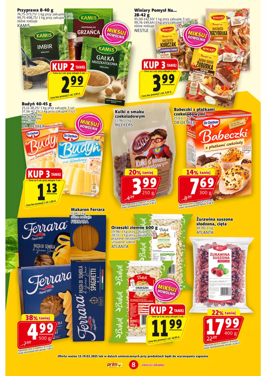 Gazetka promocyjna Prim Market - ważna 13.02 do 19.02.2025 - strona 8 - produkty: Babeczki, Budyń, Kamis, Kurczak, LG, Makaron, Mola, Orzeszki, Winiary