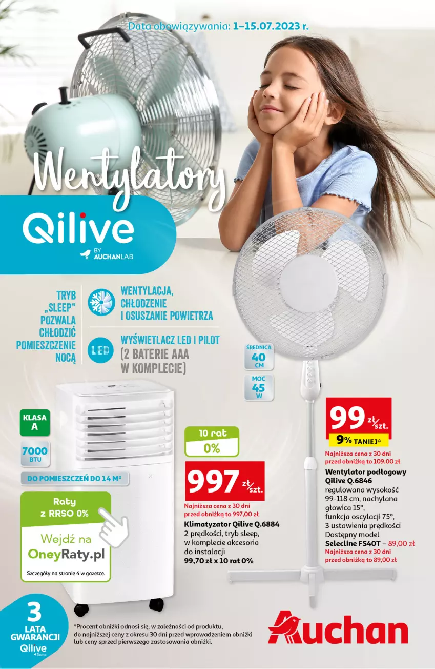 Gazetka promocyjna Auchan - Gazetka Wentylatory Qilive by AUCHANLAB Hipermarket Auchan - ważna 01.07 do 15.07.2023 - strona 1 - produkty: Clin, Fa, LANA, Sok