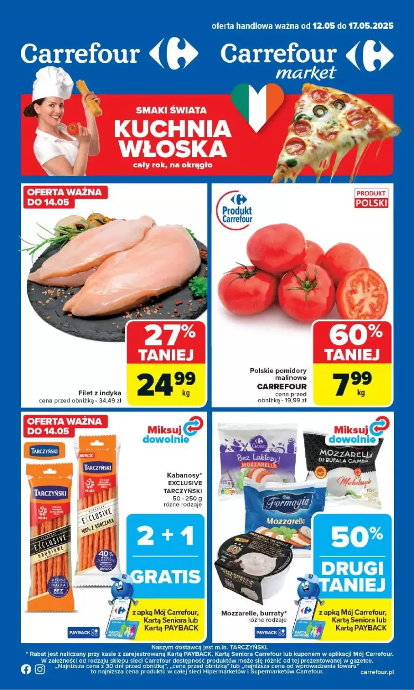 Gazetka promocyjna Carrefour - ważna 12.05 do 17.05.2025 - strona 1 - produkty: Fa, Kabanos, Kuchnia, Pomidory, Tarczyński