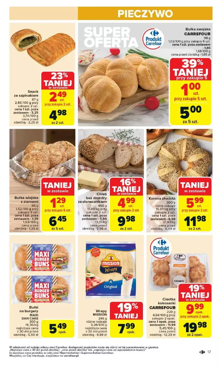 Gazetka promocyjna Carrefour - ważna 12.05 do 17.05.2025 - strona 11 - produkty: Bułka, Burger, Chleb, Ciastka, Dan Cake, Kokos, Sanki, Szpinak