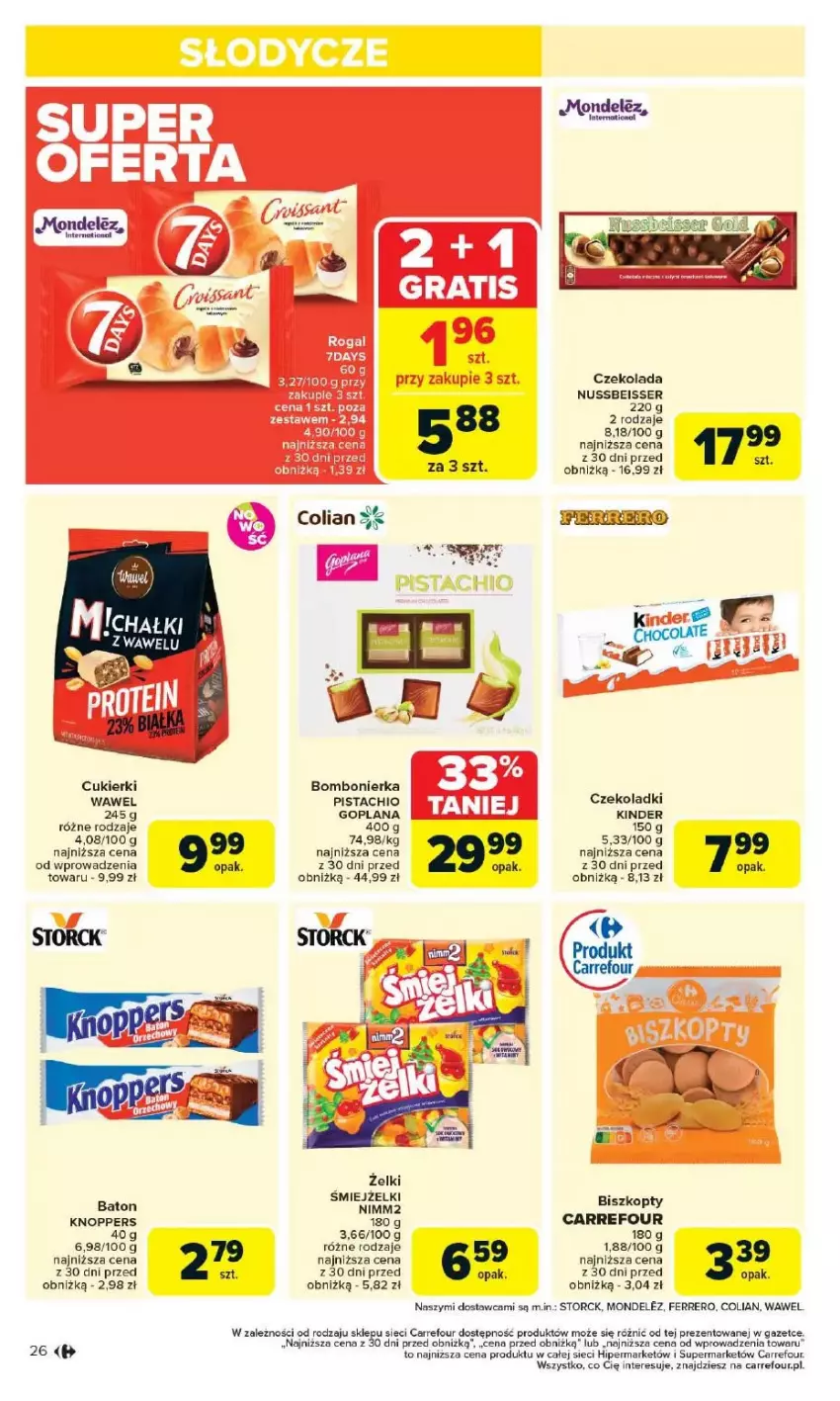 Gazetka promocyjna Carrefour - ważna 12.05 do 17.05.2025 - strona 21 - produkty: Baton, Biszkopty, Cukier, Cukierki, Czekolada, Ferrero, Goplana, Kinder, Knoppers, LANA, Nimm2, Ser, Wawel